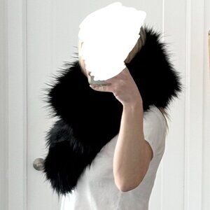 Genuine Real Fur Infinity Scarf Hooded Cowl in Black